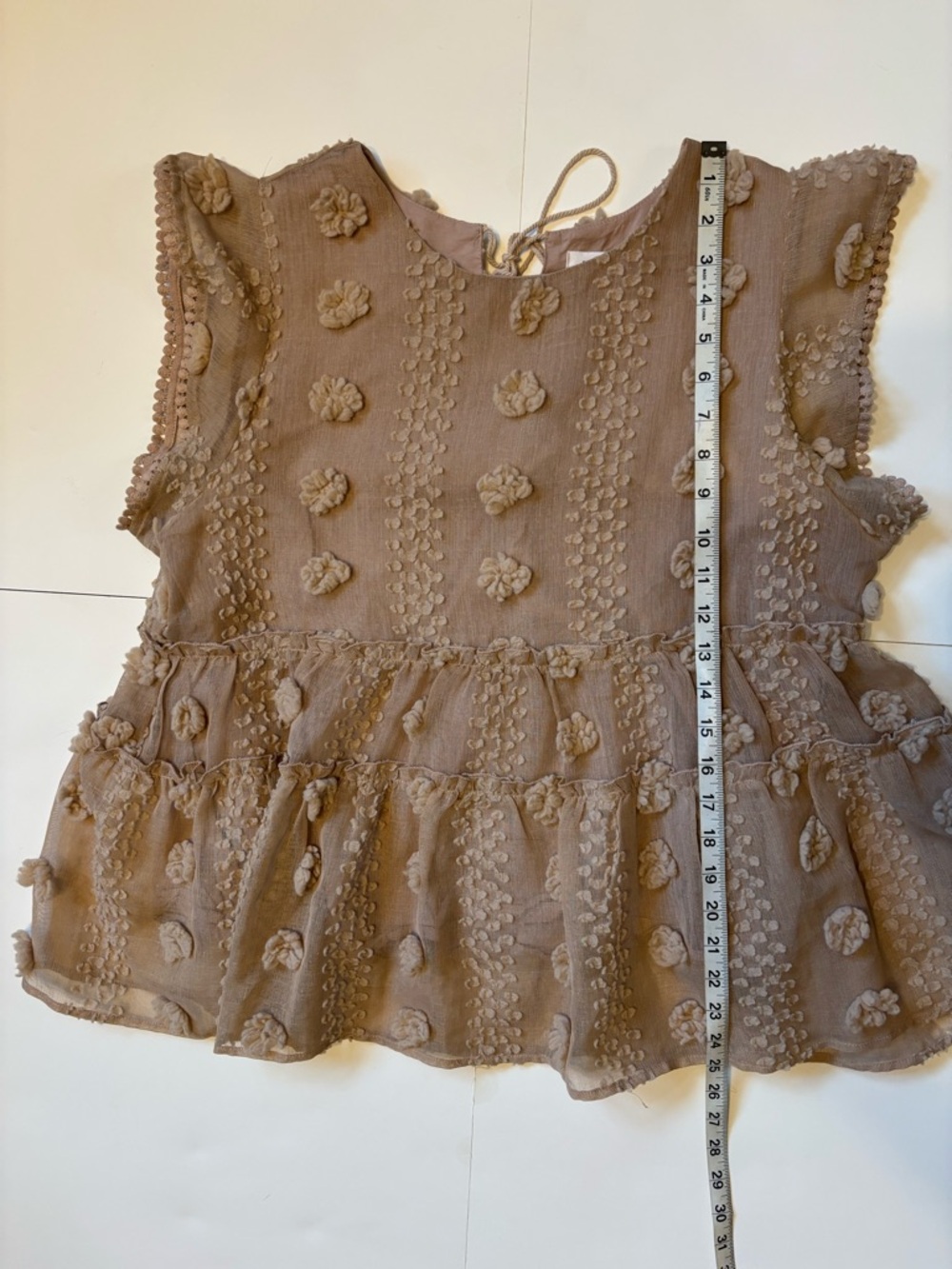 THML Taupe Pom-Pom Ruffle Flutter Top - Picture 5 of 6